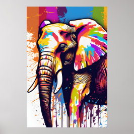 Safari Elephant Art, Rainbow Paint Spritzer Wall Poster