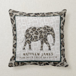 Safari Elephant Baby Boy Leopard Print Birth Stats Kissen