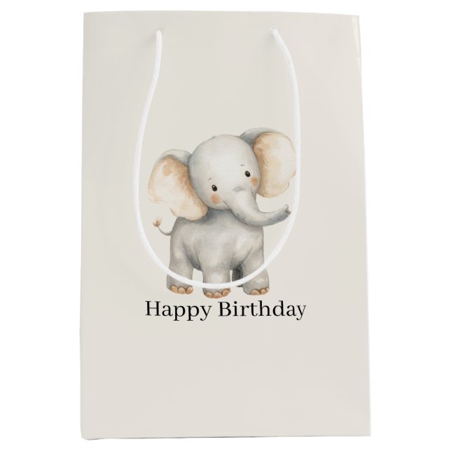 Safari Elephant Birthday Mittlere Geschenktüte (Vorderseite)