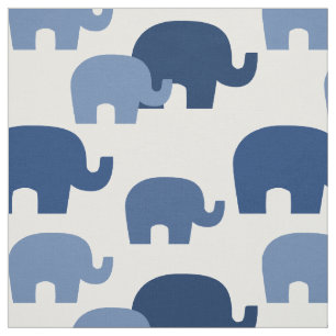 Safari Elephant Blue Silhouette Stoff