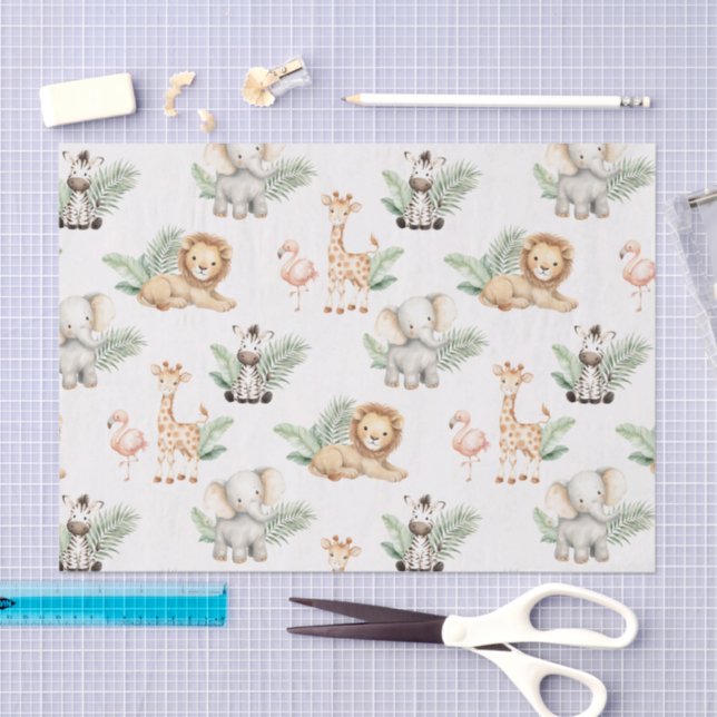 Safari Elephant Giraffe Zebra Flamingo Lion Animal Seidenpapier (Handwerk)
