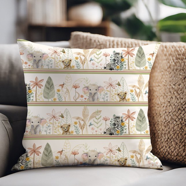 Safari Elephant Lion Zebra Jungle Foliage Baby Boy Kissen (Von Creator hochgeladen)
