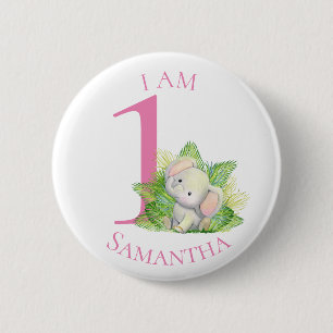 Safari Elephant rosa BIRTHDAY Button