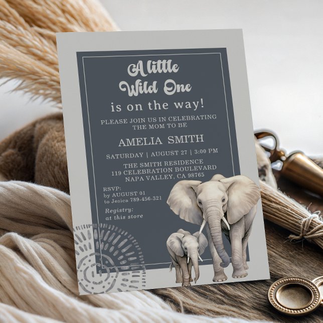 Safari Elephant Wild One Baby Shower Einladung (Von Creator hochgeladen)