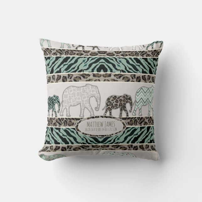 Safari Elephants Baby Boy Kinderzimmer Leopard Zeb Kissen (Vorderseite)