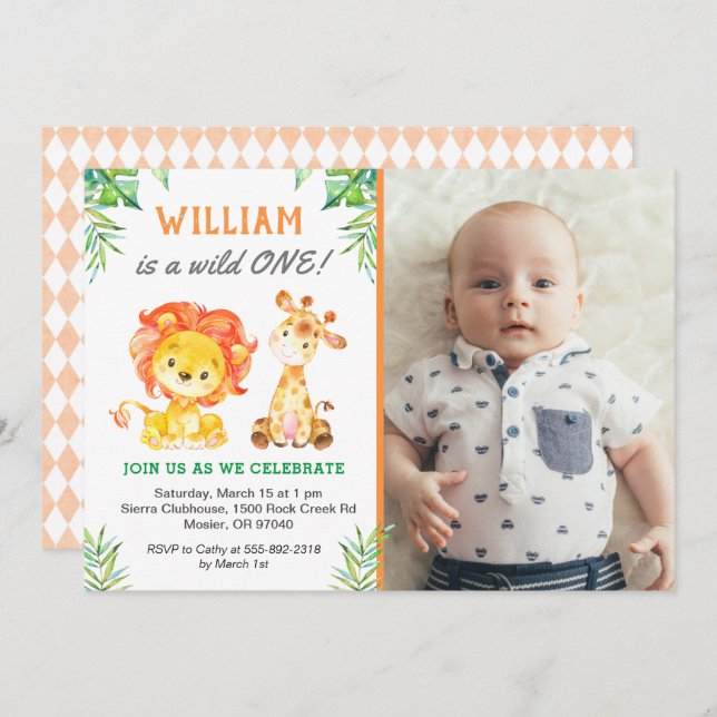 Safari Erster Geburtstag Boy Wild One Jungle Party Einladung (Vorne/Hinten)