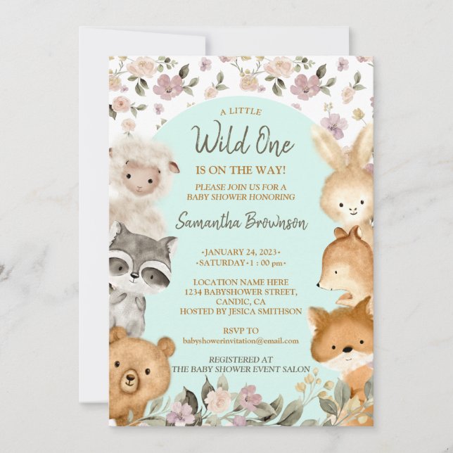 Safari Farm Animal Bear Fox Rabbit Raccoon blue Einladung (Vorderseite)