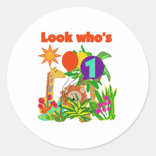 Safari First Geburtstag Runder Aufkleber (Vorderseite)