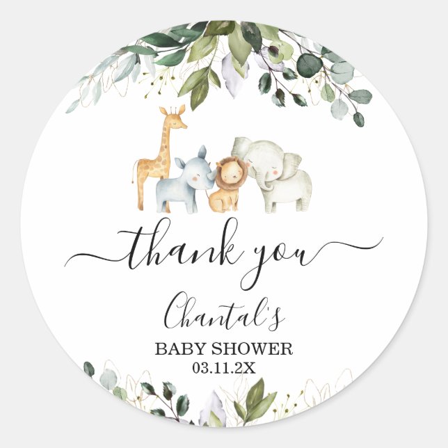 Safari Foliage Baby Dusche Gefallen Sticker (Vorderseite)