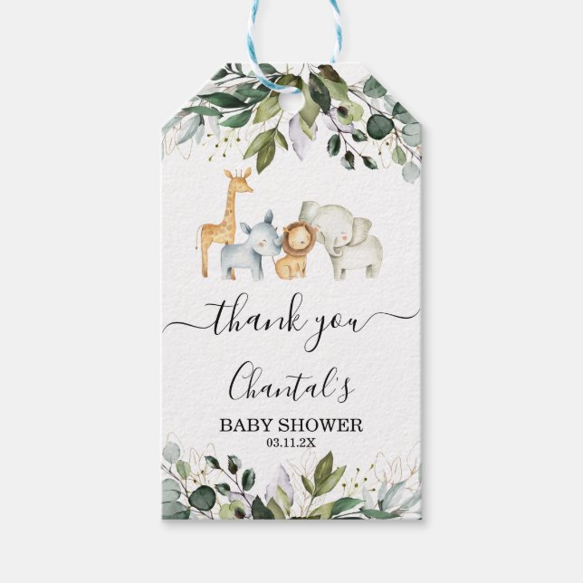 Safari Foliage Gender Neutral Baby Shower Tag Geschenkanhänger (Vorderseite)