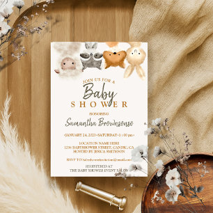 Safari Forest Animal Sheep Raccoon Fox Rabbit Baby Einladung