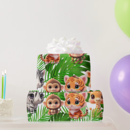 Safari-Freunde-Giraffe zebra-Affen Geburtstag Geschenkpapier
