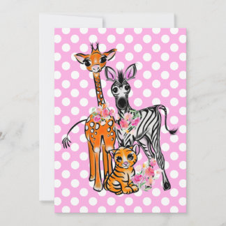 Safari-Freunde giraffe zebra tiger pink polka Einladung