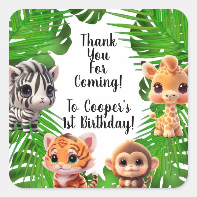 Safari Friends Giraffe zebra Affe Elefant Quadratischer Aufkleber (Vorderseite)