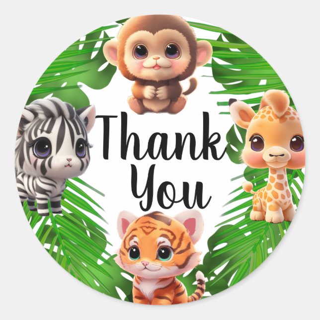 Safari Friends Giraffe zebra Affe Elefant Runder Aufkleber (Vorderseite)