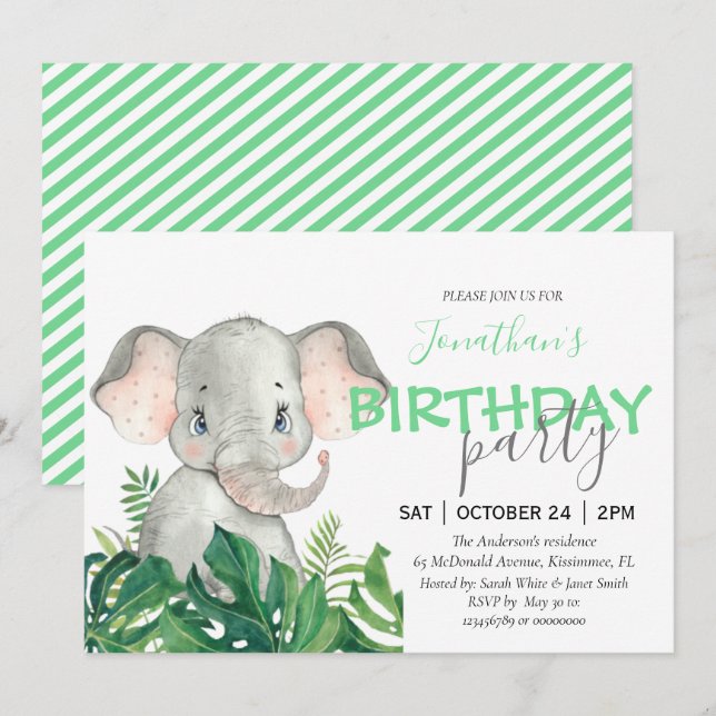 Safari Geburtstag Elephant Ankündigung (Vorne/Hinten)
