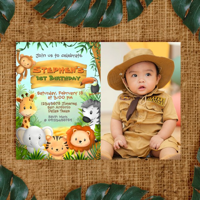 Safari Geburtstag mit Foto Einladung (Safari Birthday Landscape Invitation with Picture)