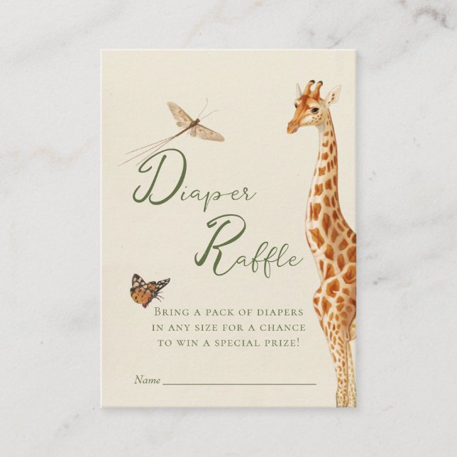 Safari Gender Neutral Diaper Raffle Baby Dusche Begleitkarte (Vorderseite)