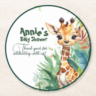 Safari Giraffe Baby Dusche Green Runder Pappuntersetzer