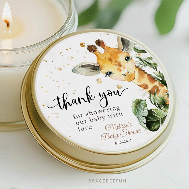 Safari Giraffe Baby Dusche Runder Aufkleber (Safari Baby Shower, Giraffe Round Sticker, Jungle Theme, Baby Shower Decor, Wild Adventure, Animal S)