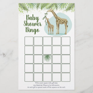 Safari Giraffe Blätter Baby Shower Bingo Game