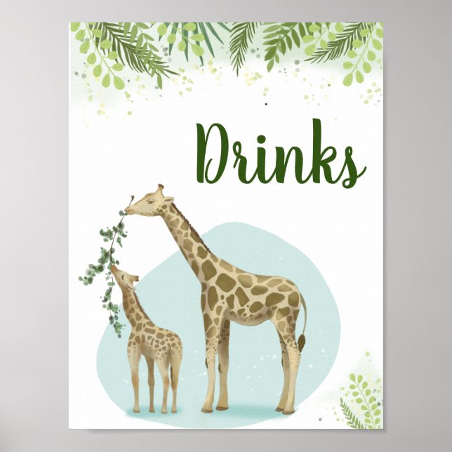 Safari Giraffe Blätter Kinderduschtränke Unterschr Poster (Vorne)