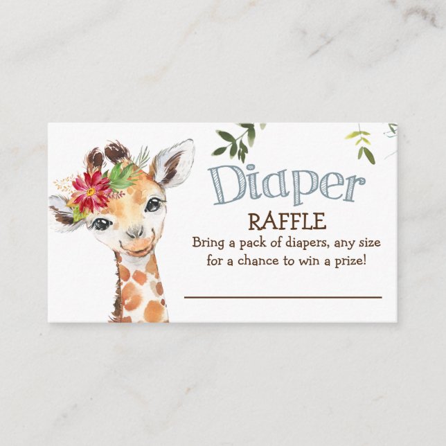 Safari Giraffe Diaper Raffle Blue Baby Dusche Begleitkarte (Vorderseite)