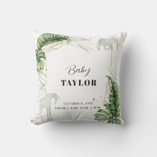 Safari Giraffe Elephant Botanical Baby Birth Stats Kissen