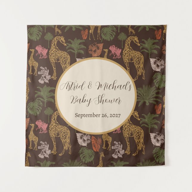 Safari Giraffe & Floral Baby Dusche Wandteppich (Vorderseite)