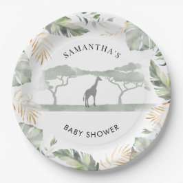 Safari Giraffe Palm Blätter Kinderdusche Pappteller