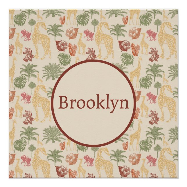 Safari Giraffe & Palm Blätter Kinderzimmer Poster (Vorderseite)