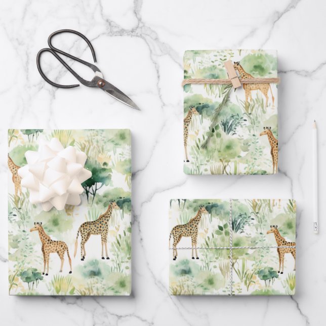 Safari Giraffe Pattern Africa Wildlife Themed Geschenkpapier Set (Vorderseite)