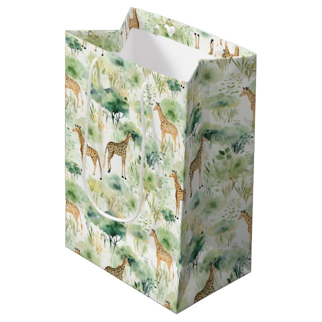 Safari Giraffe Pattern Africa Wildlife Themed Mittlere Geschenktüte (Vorderseite Schrägansicht)