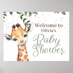 Safari-Giraffe-Sagegrün-Willkommen-Baby-Party Poster