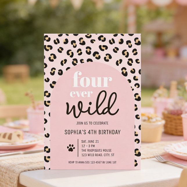 Safari Girl 4th Birthday Party Invitation Einladung (Front of the invitation shown in 5x7-inch. Choose size, paper, and corner style.)