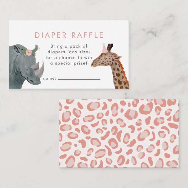 Safari Girl Baby Showdiaper Raffle Ticket Begleitkarte (Vorne/Hinten)