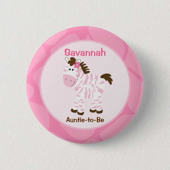 Safari Girl individuelle Namensmarke Pink Zebra Button (Vorderseite)