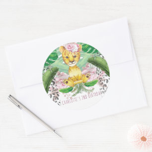 Safari Girl Party Lion Illustration Personalisiert Runder Aufkleber