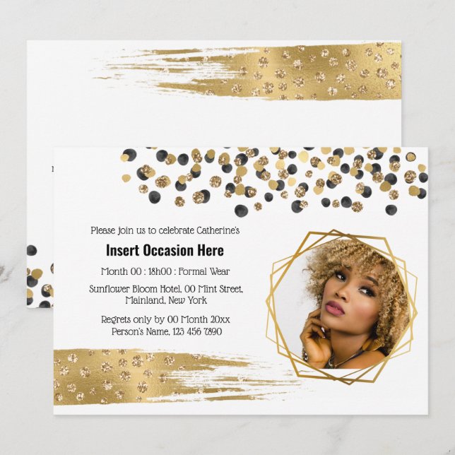 Safari Gold Schwarz Brautparty Glitzer Confetti Einladung (Vorne/Hinten)