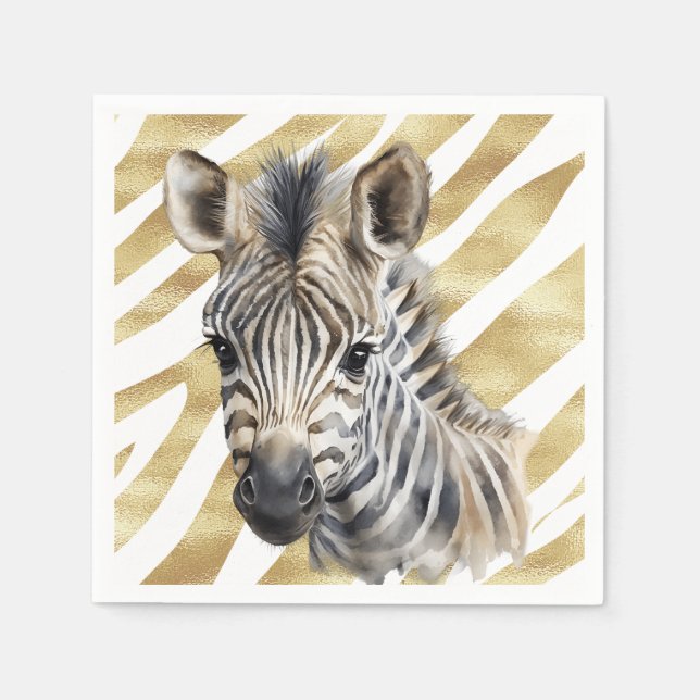 Safari gold Zebra Wild One Geburtstag Serviette (Vorderseite)