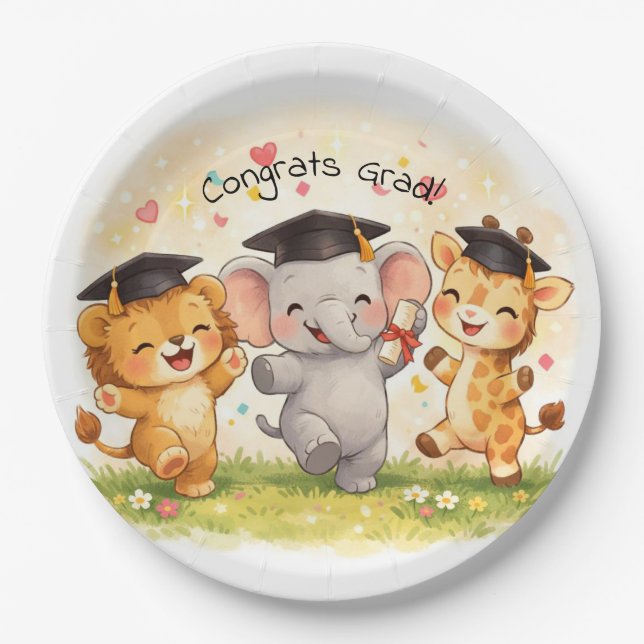 Safari Graduation Cute Animal Pastel Party  Pappteller (Vorderseite)