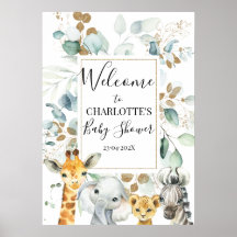 Safari Gray Gold Foliage Baby Dusche Willkommen