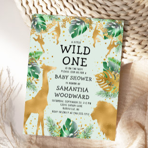 Safari Green Gold Neutral Baby Dusche Einladung Postkarte