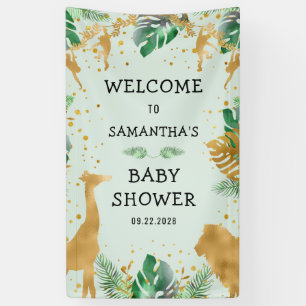 Safari Green Gold Neutral Baby Dusche Willkommen Banner