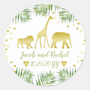 Safari Green und Gold Tiere mit Palmbranchen Runder Aufkleber