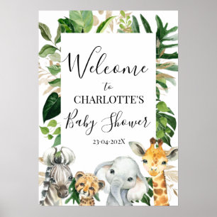 Safari Greenerage Foliage Baby Shower Willkommensp Poster