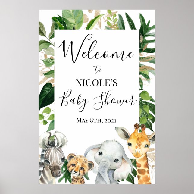 Safari Greenerage Foliage Baby Shower Willkommensp Poster (Vorne)