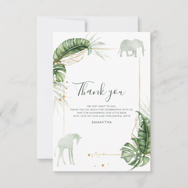 Safari Greenery Baby Shower Dankeskarte (Vorderseite)