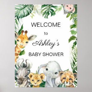 Safari Greenery Baby Shower Willkommenspender Poster