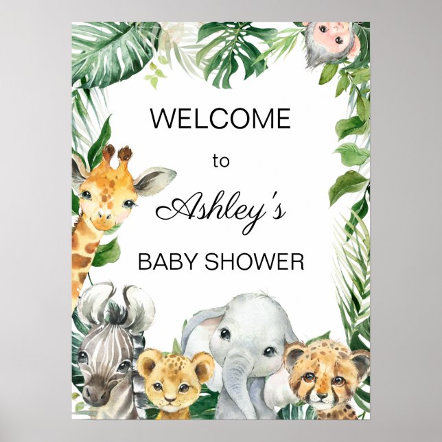 Safari Greenery Baby Shower Willkommenspender Poster (Vorne)